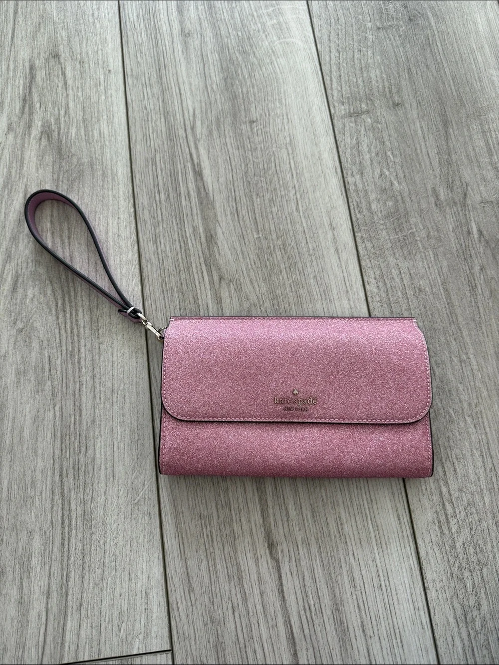 Kate Spade Boxed Pink Glimmer Glitter Mixed Material Phone Wristlet